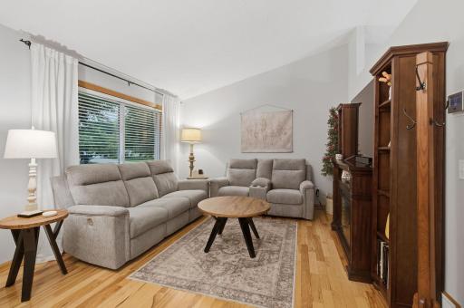 Hardwood floors in the formal living room and kitchen/dining room.