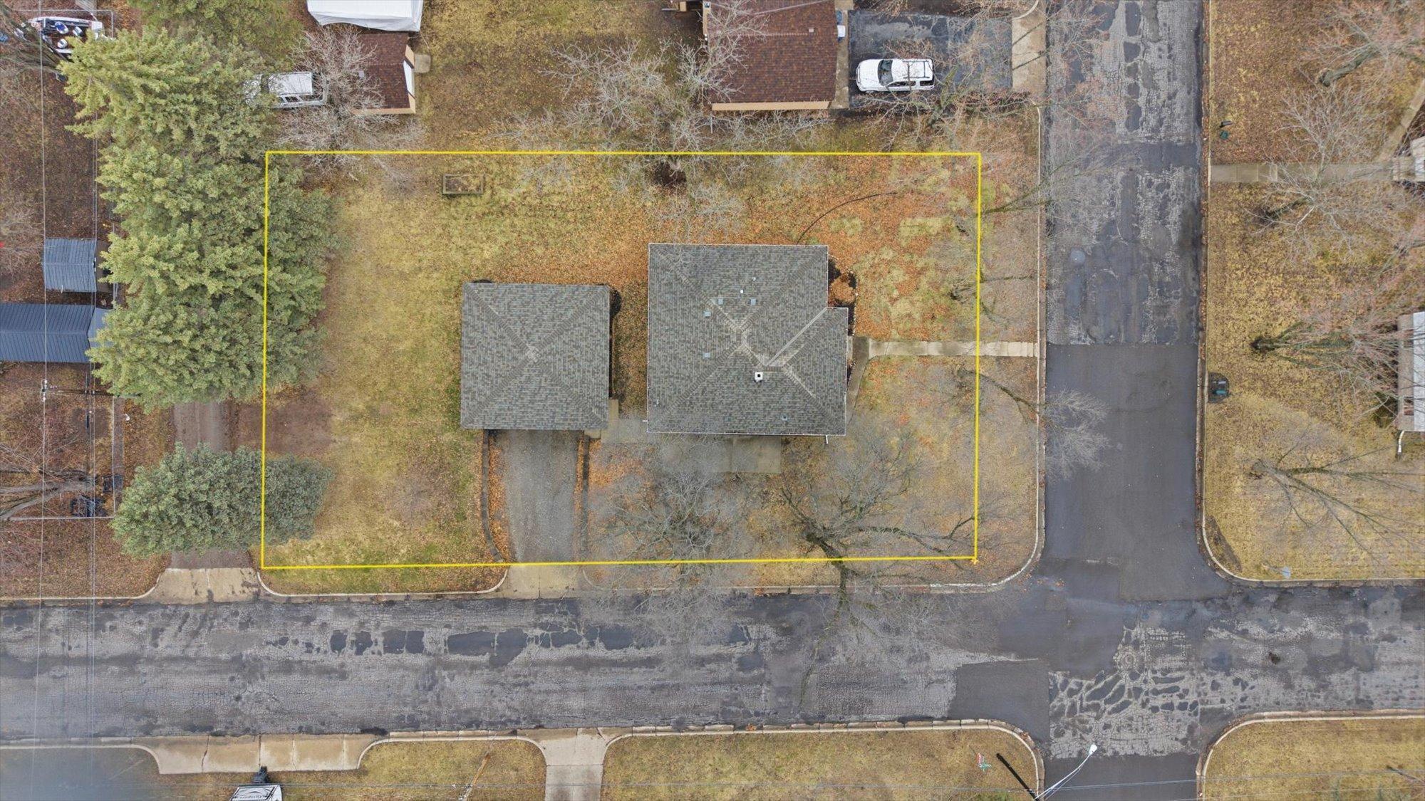 Aerial with lot lines and easement shown.