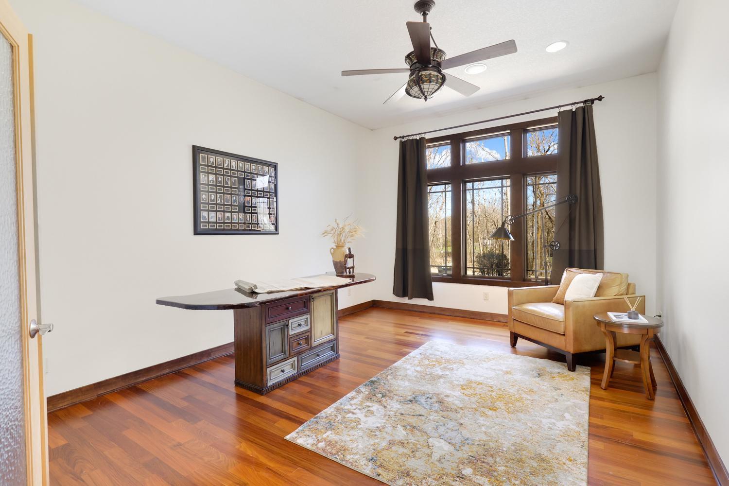 Open and light filled office on the main level of the home.