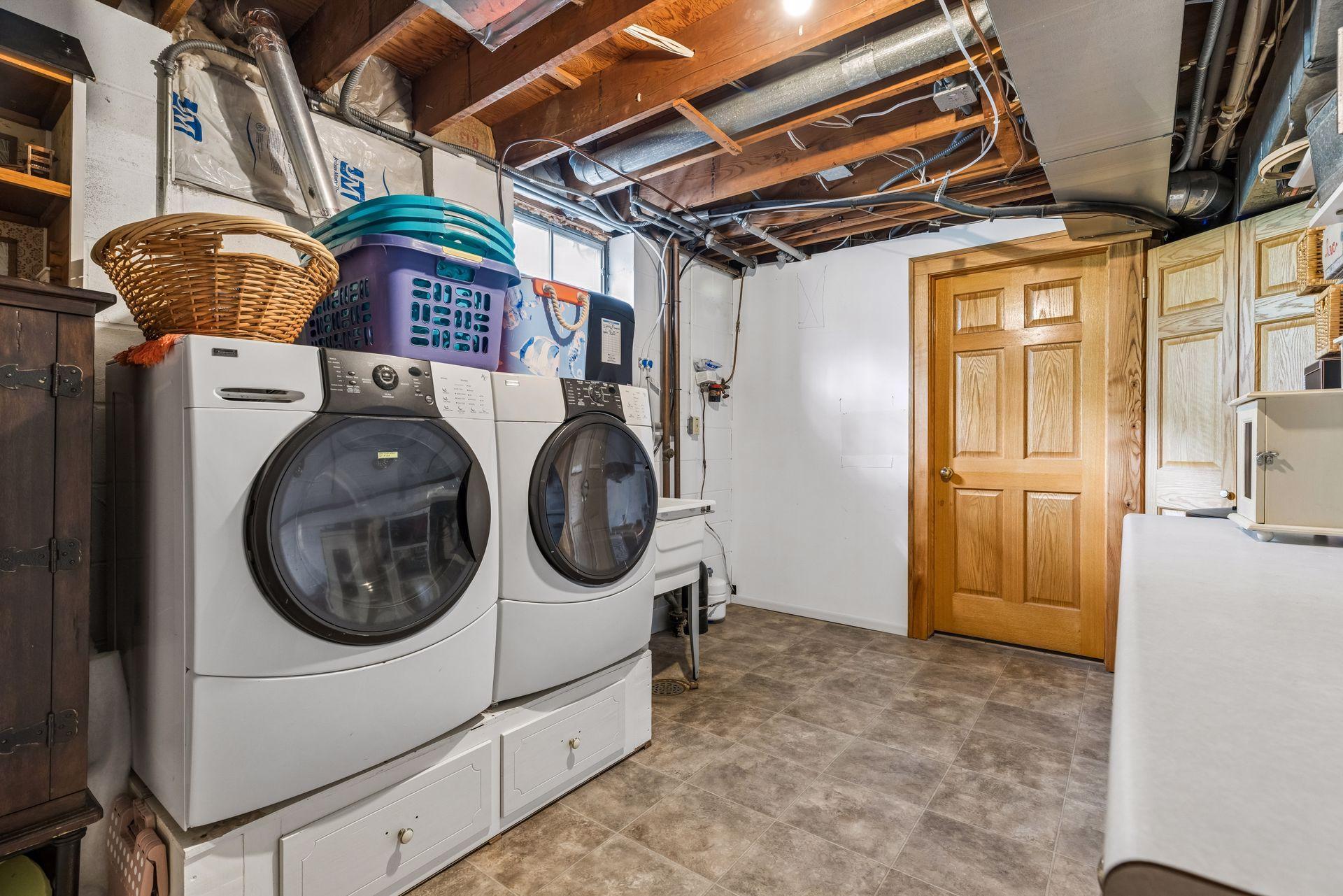 Convenient lower-level laundry space.