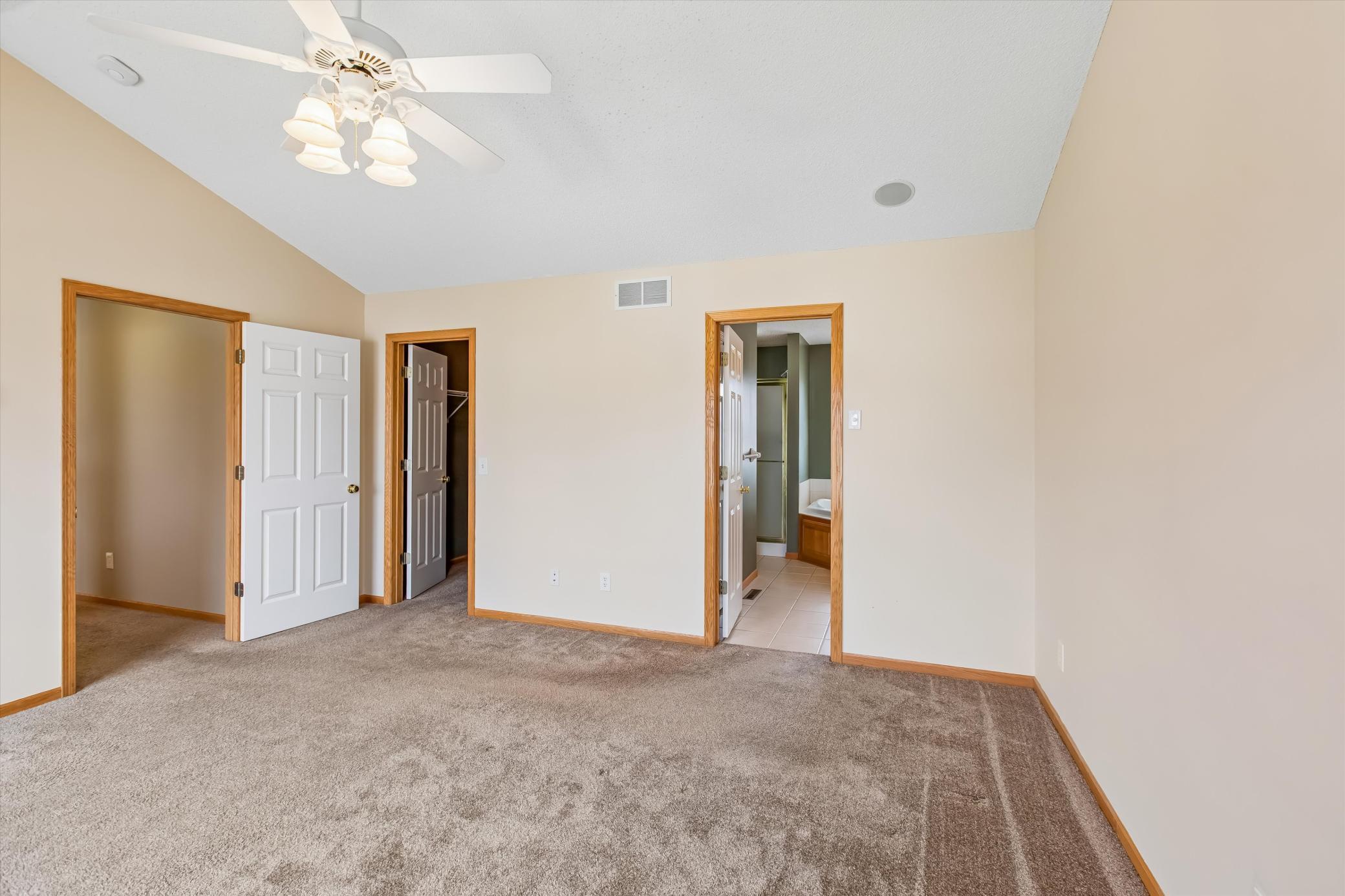 Walk-in closet and en suite in primary