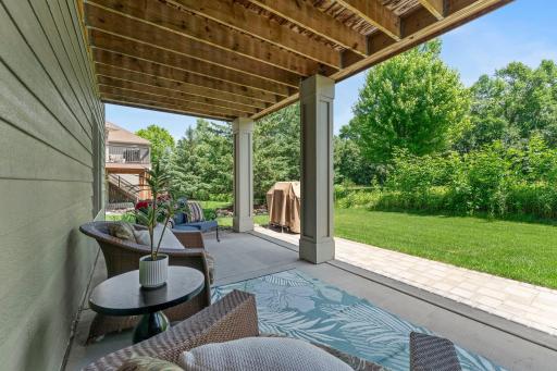 The patio looks out onto the 13th hole of the golf course.