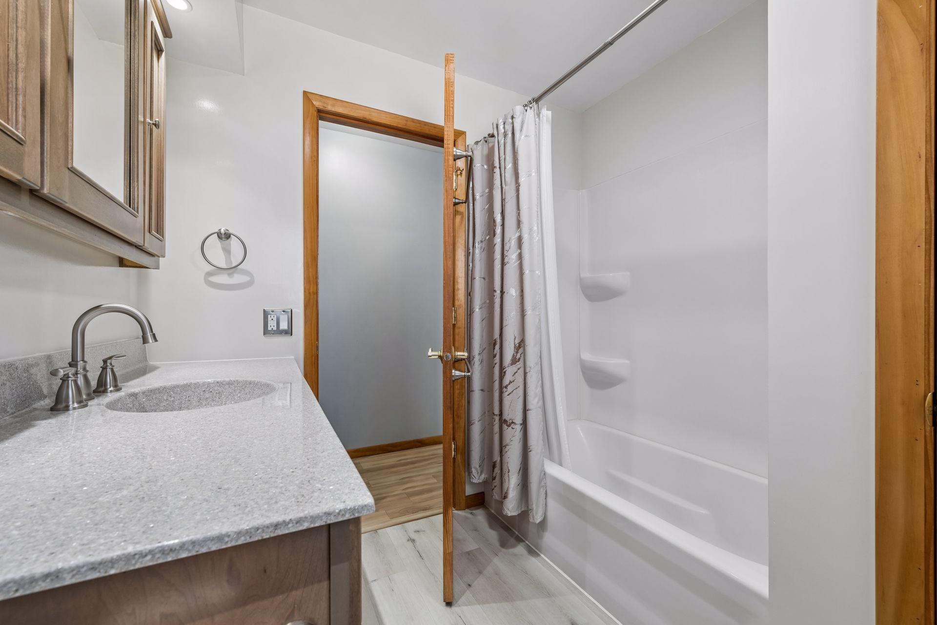 Clean, bright bathroom with modern touches