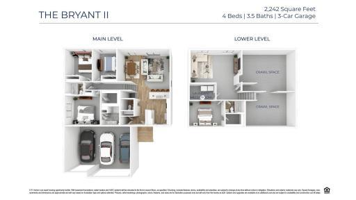 3D Floorplan of the Bryant II to help you visualize furniture placement.