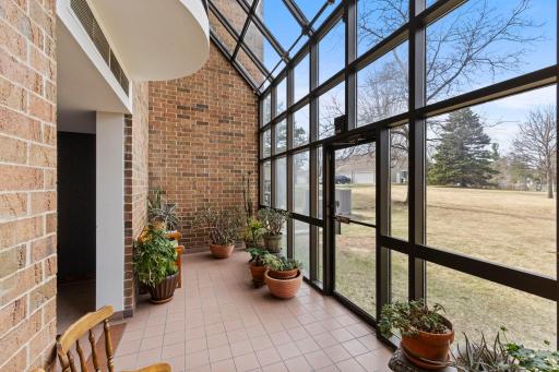 Beautifully lit controlled-access atrium filled with natural sunlight.
