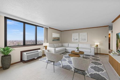 This open concept living room has amazing views and natural light that provides a warm and welcoming atmosphere that you and your guests with enjoy