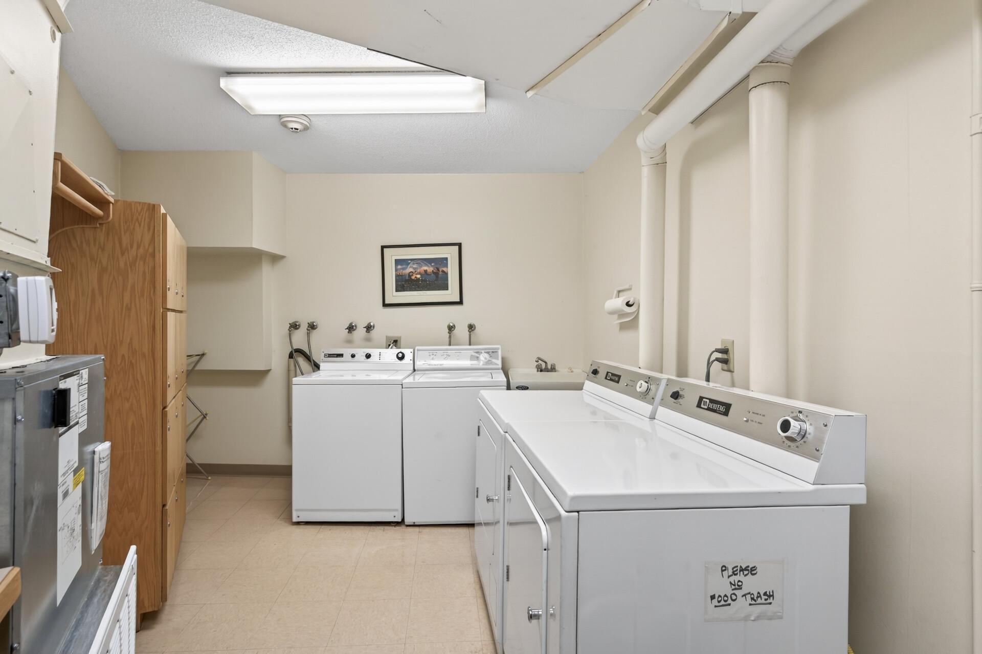 Laundry room with storage locker conveniently located across the hall-FREE to use