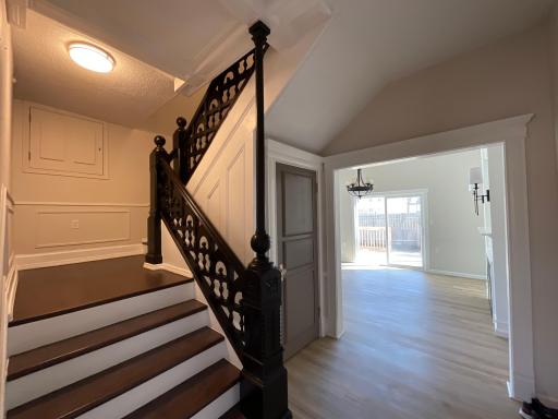 Original spacious wide antique staircase handrails going up to bedrooms