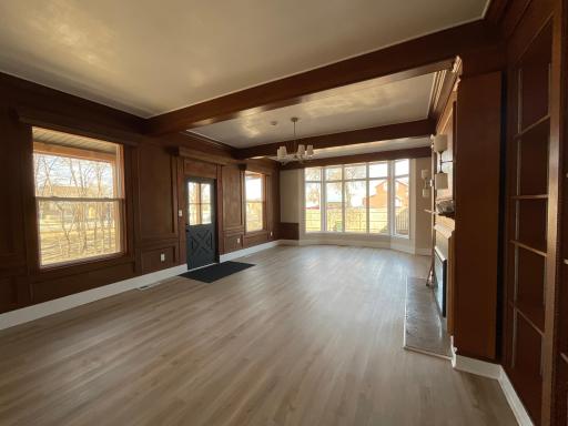 Living room view to entrance door and porch