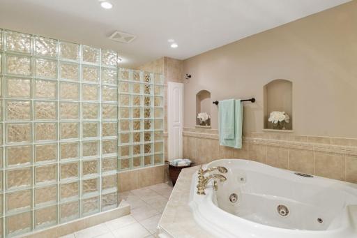 Separate jetted tub.