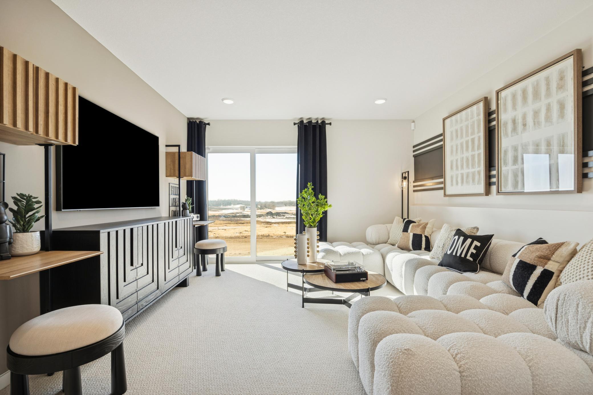 Lower Level Gathering space, as shown in our Northfield model.