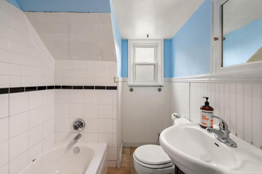 The 2nd full bathroom is on the 2nd floor.