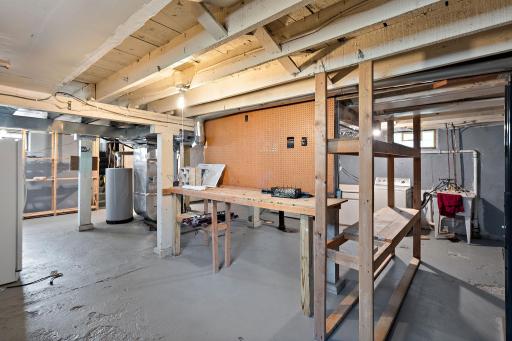 The basement currently has a built in work bench in the middle of the room. If this was removed, the basement has great potential for finishing for additional sq. footage.