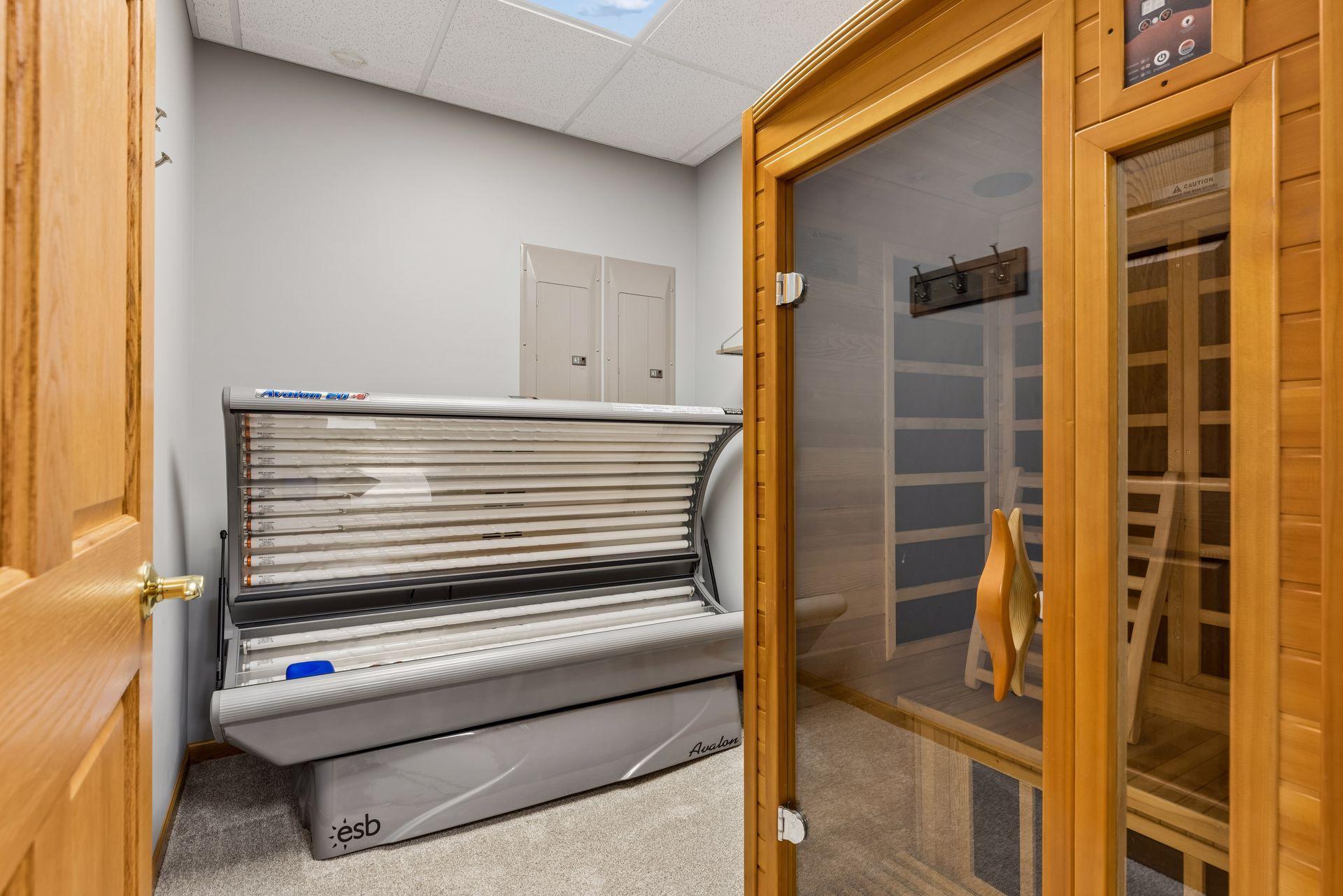 Sauna and tanning bed room located just off the gym/bonus room