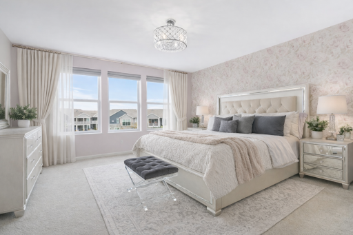 Beautiful boutique primary suite - accessories virtual staging