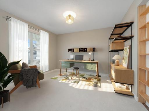Virtually staged - The flex room is the first room you will see as you enter the home. Could be a home office, library or easily converted to a future 5th bedroom. The bookcase to the right is easily removable.