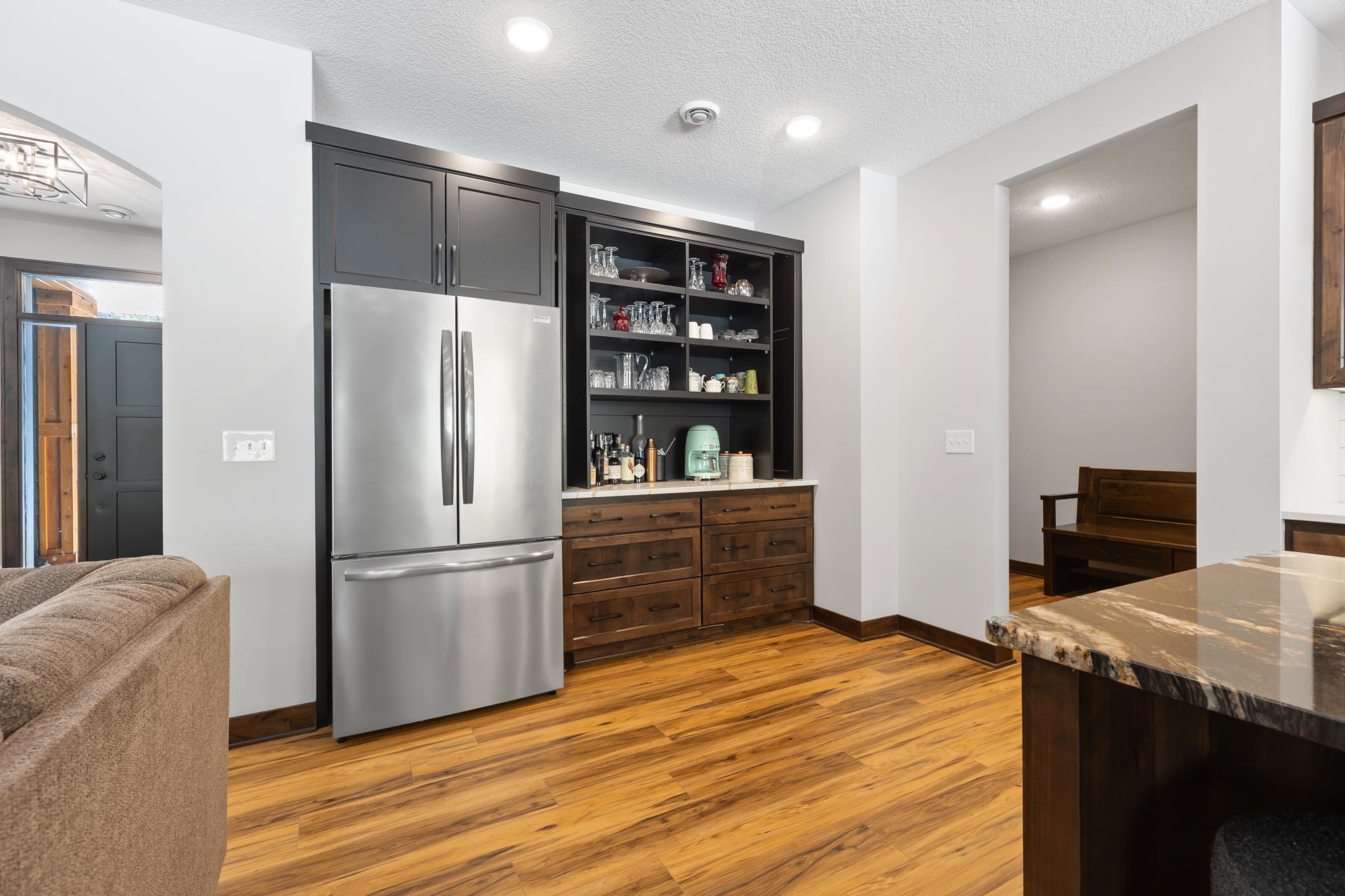 It also features intentional function! Tuck the cabinets doors in for full-access to the appliance garage.