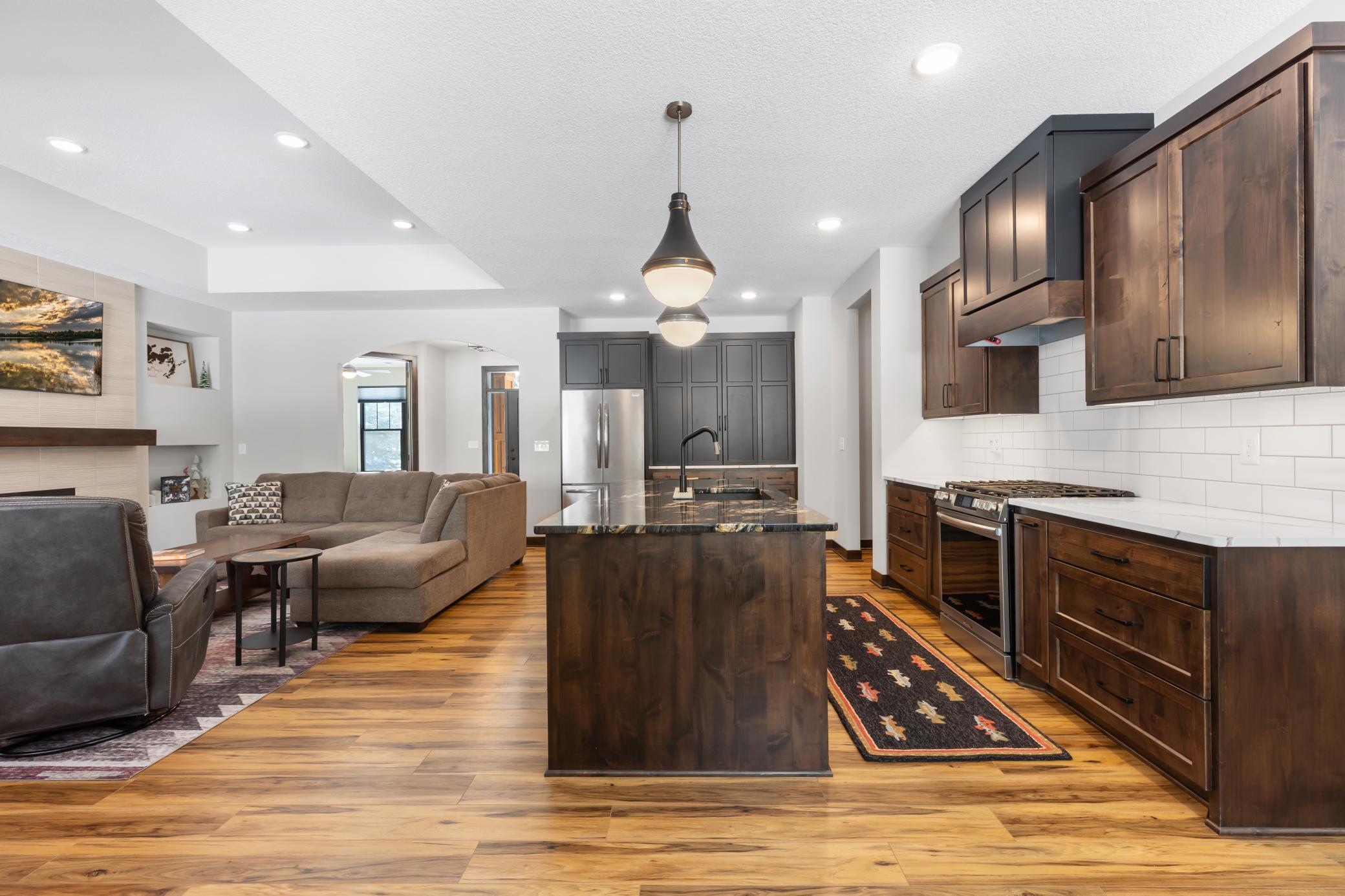 Soaring 9-foot ceilings enhance the home’s bright and elevated design.