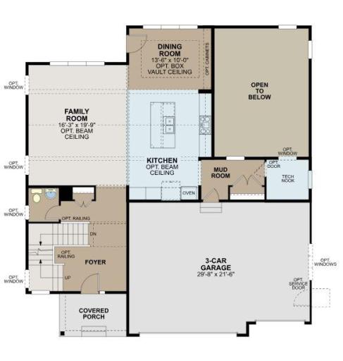 The main level combines so many functional and elegant features for modern living from the elegant stair case that greets guests in the open foyer to the spacious kitchen, dinning and great room. (artist rendering)