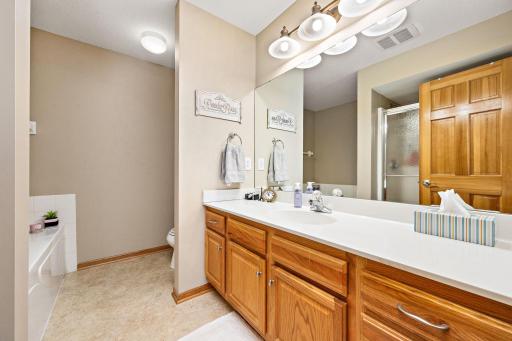 There's no lack of counter space here in the owner's 4 piece private bath. Wow!