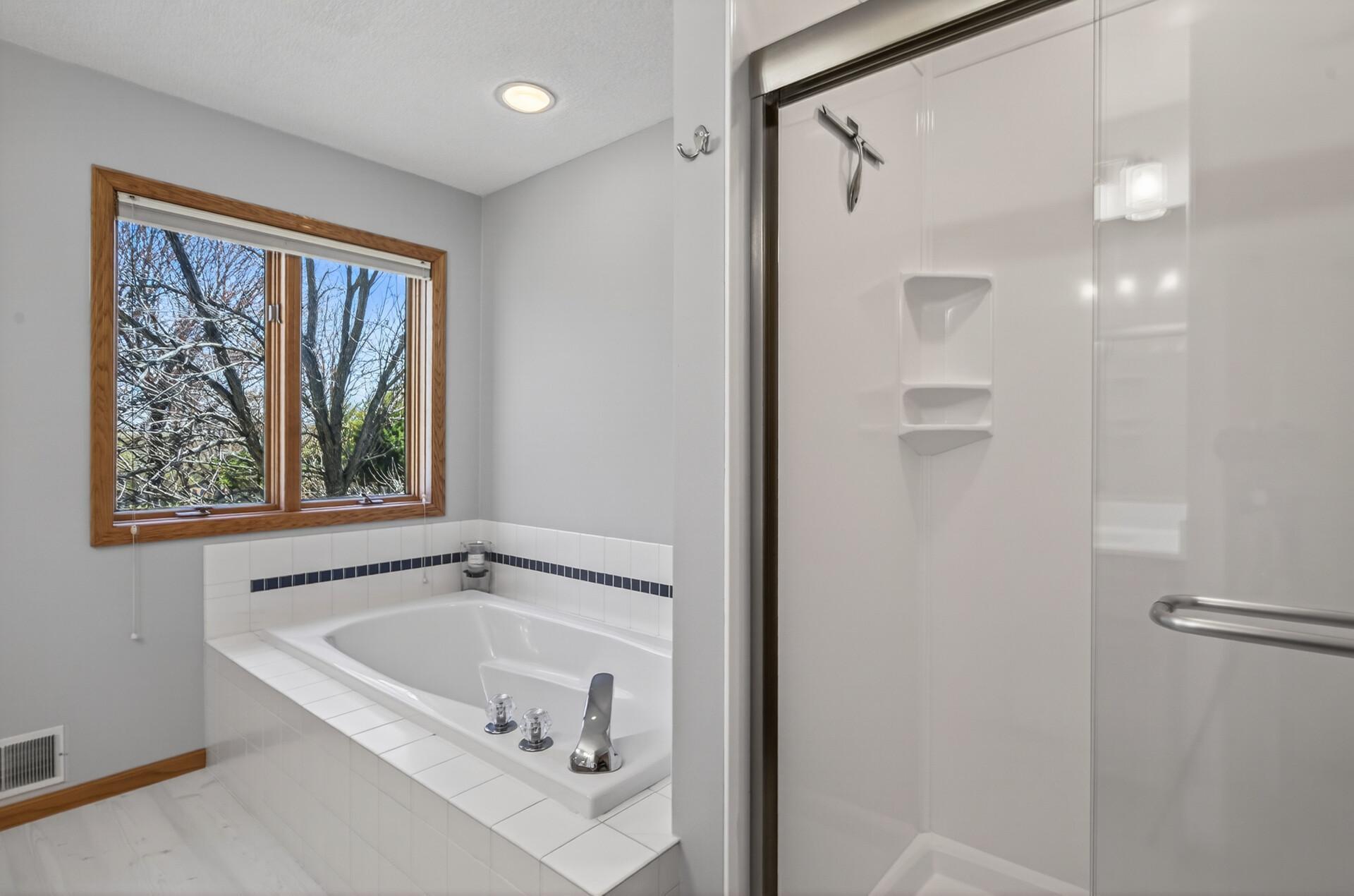 Closer look at the soaking tub & new shower!