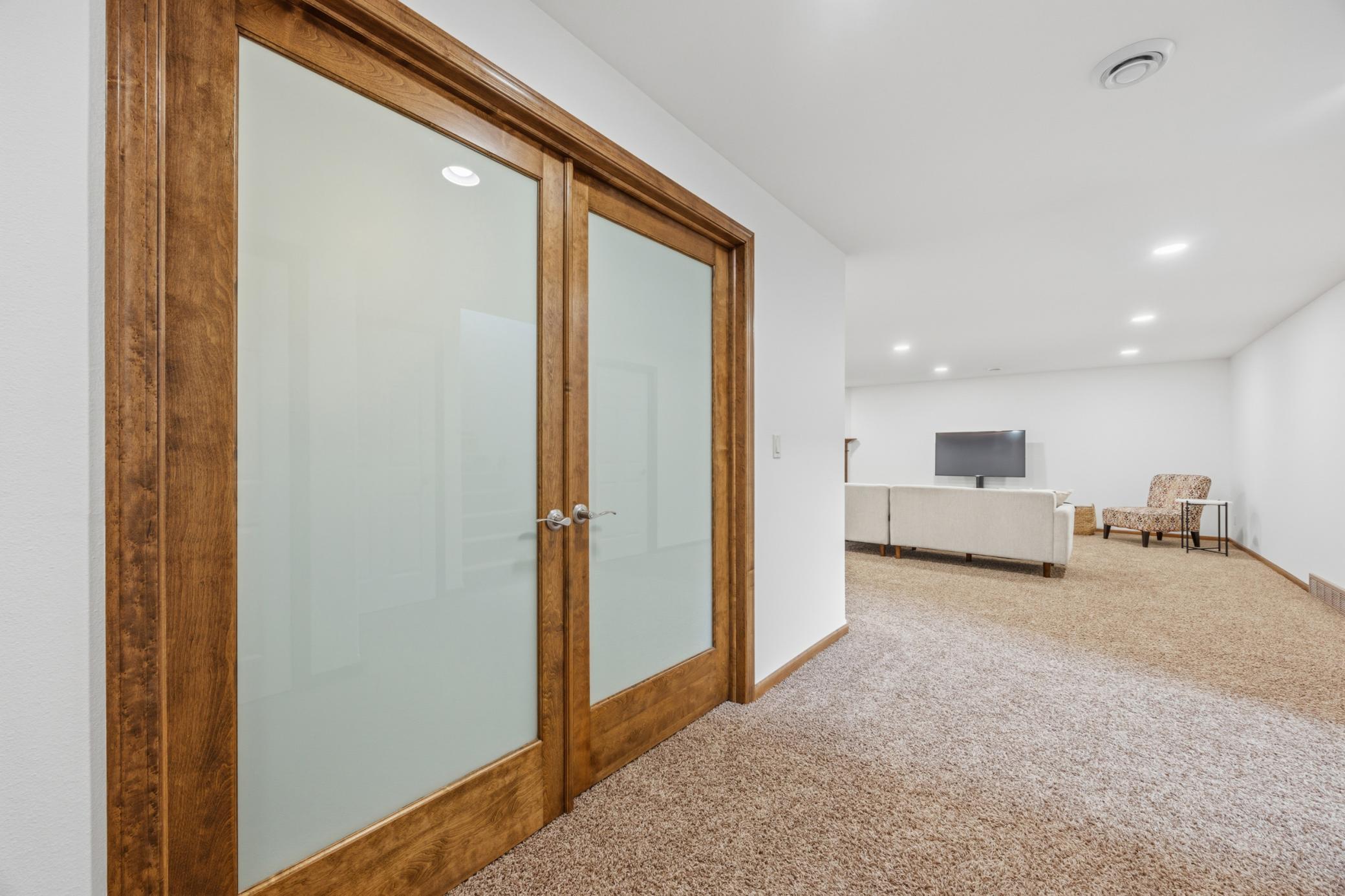 Flex room has french doors