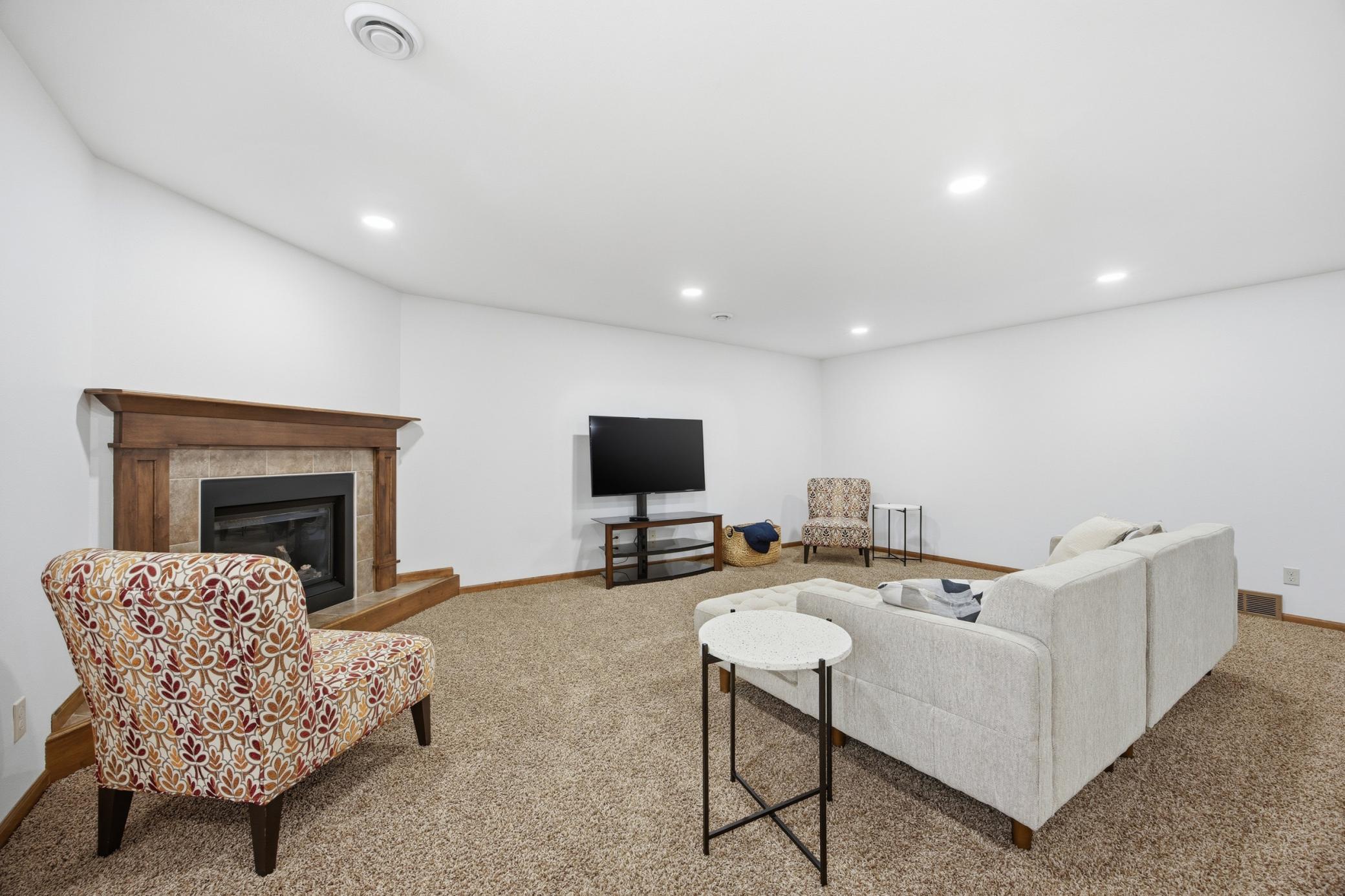 Cozy gas burning fireplace