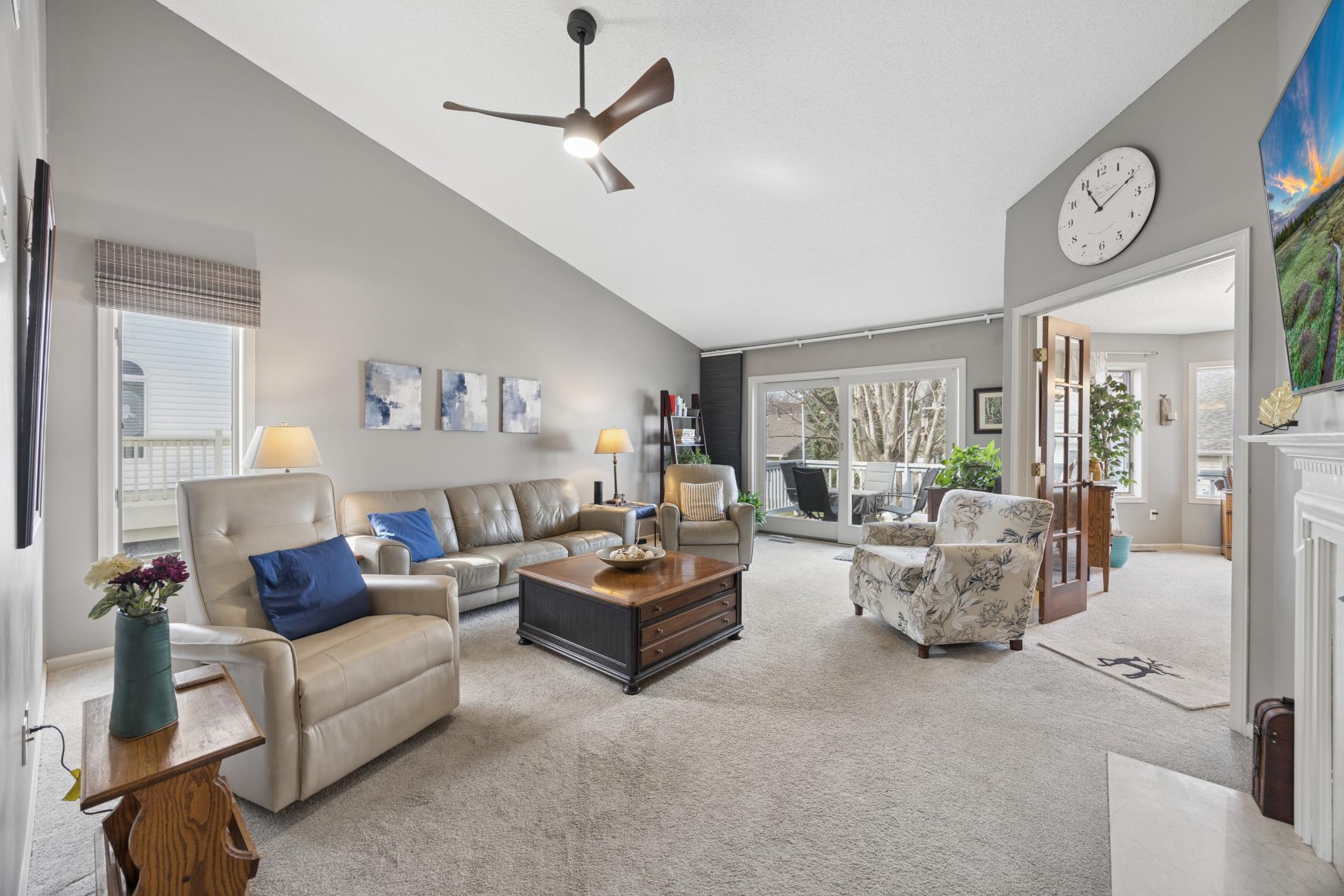 Spacious living room with vaulted ceiling