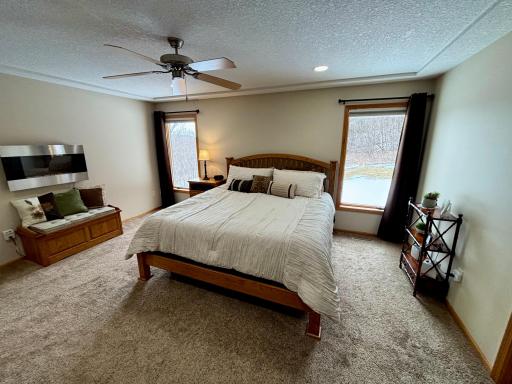 Spacious primary suite designed for comfort and relaxation. Electric fireplace stays.