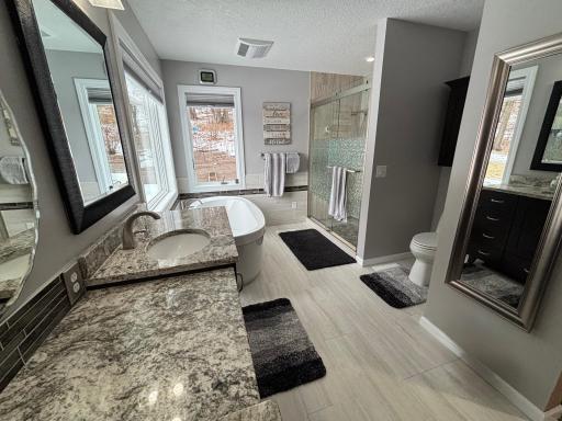 Luxurious primary en-suite with soaking tub and separate shower.
