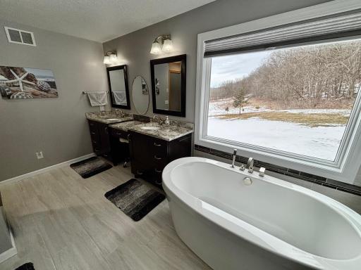 Luxurious primary en-suite with soaking tub and separate shower.
