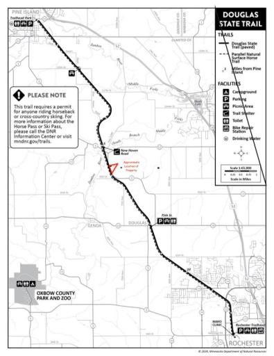 Douglas State Trail map with approximate property location.