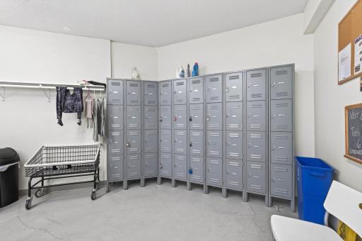 Each unit has their own locker in the shared laundry facility for storage of supplies!