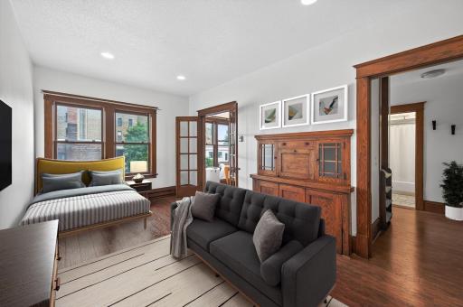 Virtually staged space to show how you could utilize space if you did not want to use Murphy bed.