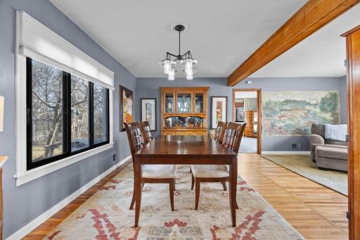 Formal dining room with beam