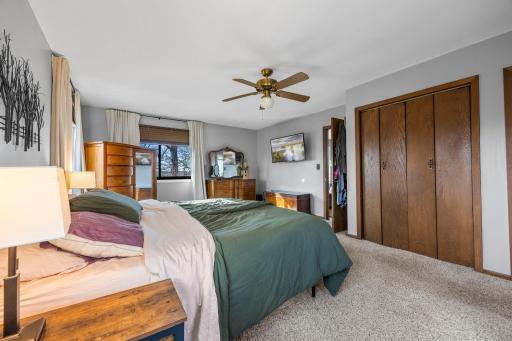 Bedroom has lake views