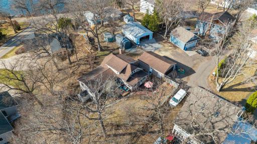 Overhead view of home and lot