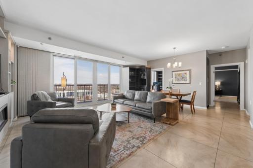 Inviting living room / painted concrete floors