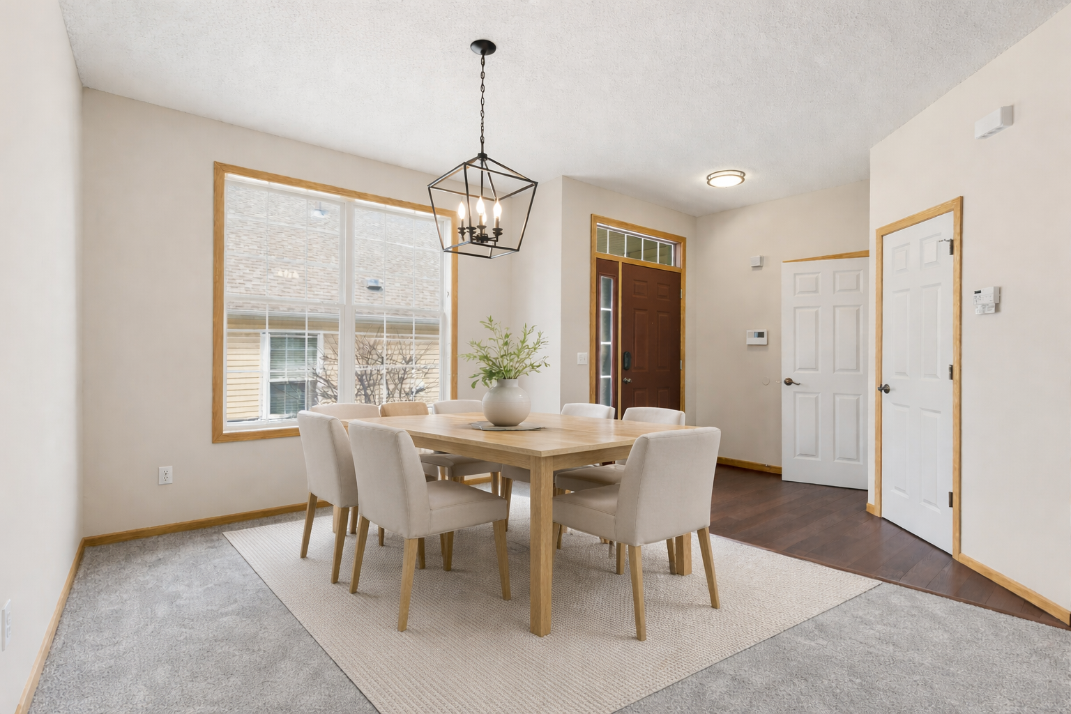 Virtually staged front entry & dining room