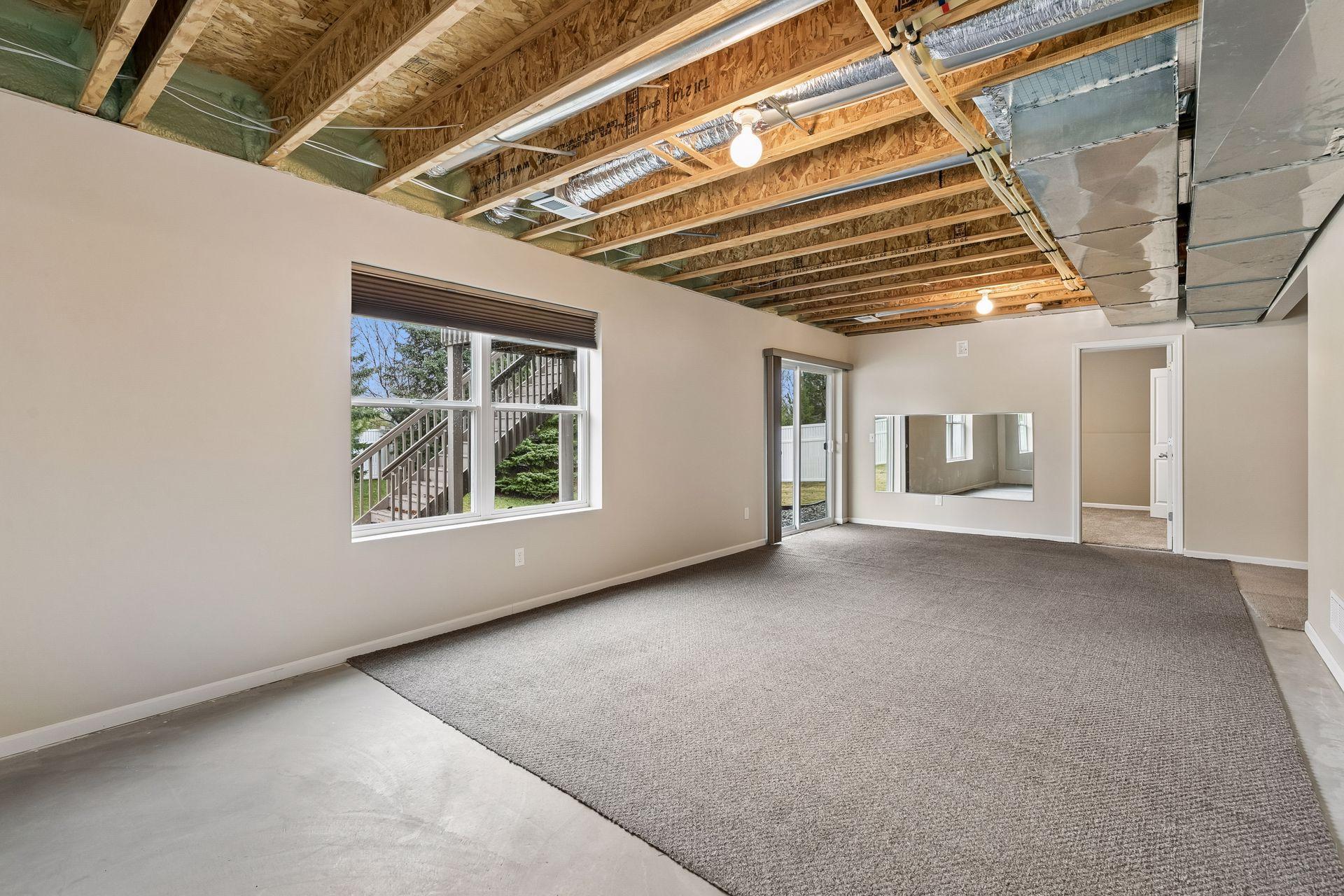 Partially finished walk-out lower level