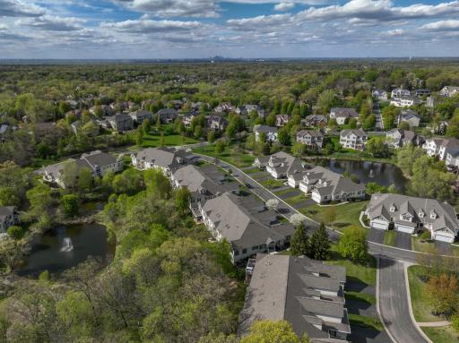 Townhome surrounded by greenspace and pond