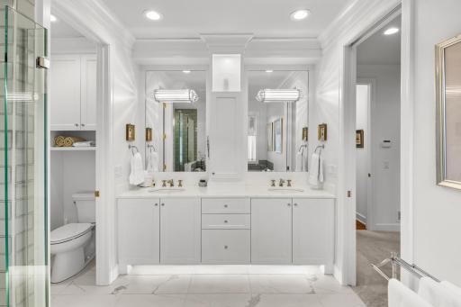 High end finishes throughout primary bathroom