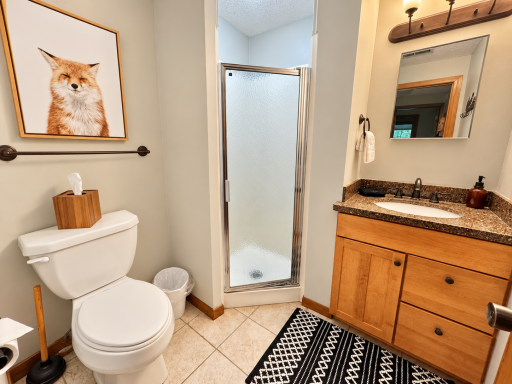 Lower level bath stocked with shampoo and towels.png
