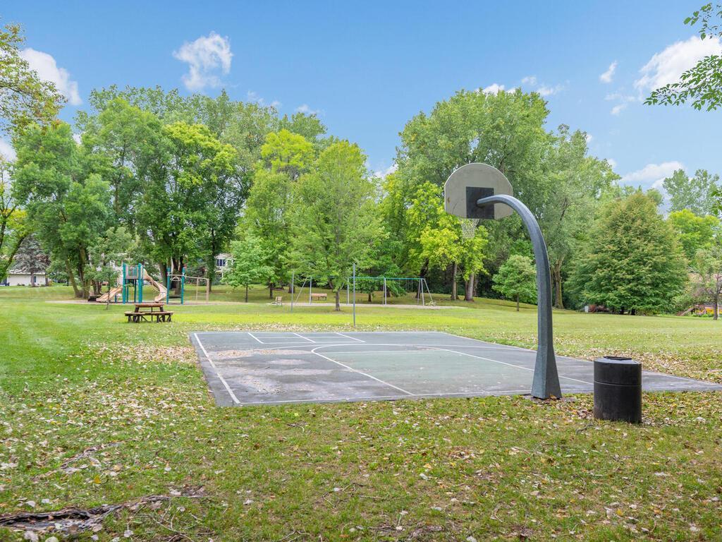 Just behind the pool are the basketball and volleyball courts!