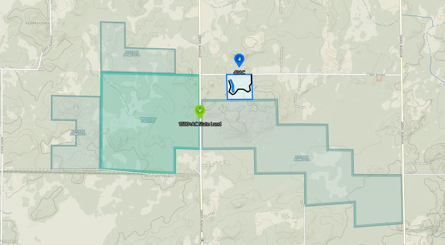 Area Map-Note the hundreds of acres of MN State land on the southern border of the land
