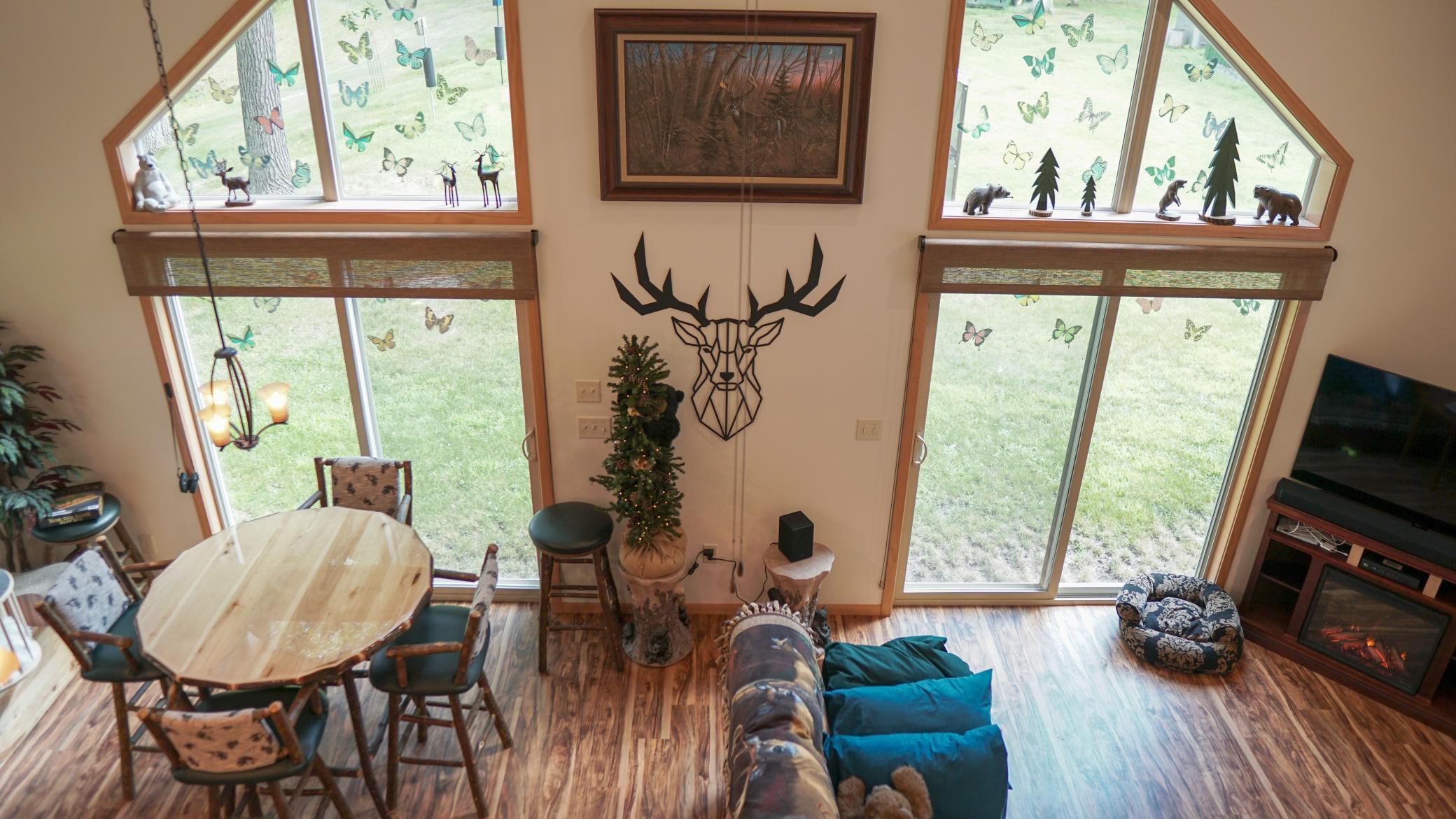Windows overlook pond and yard