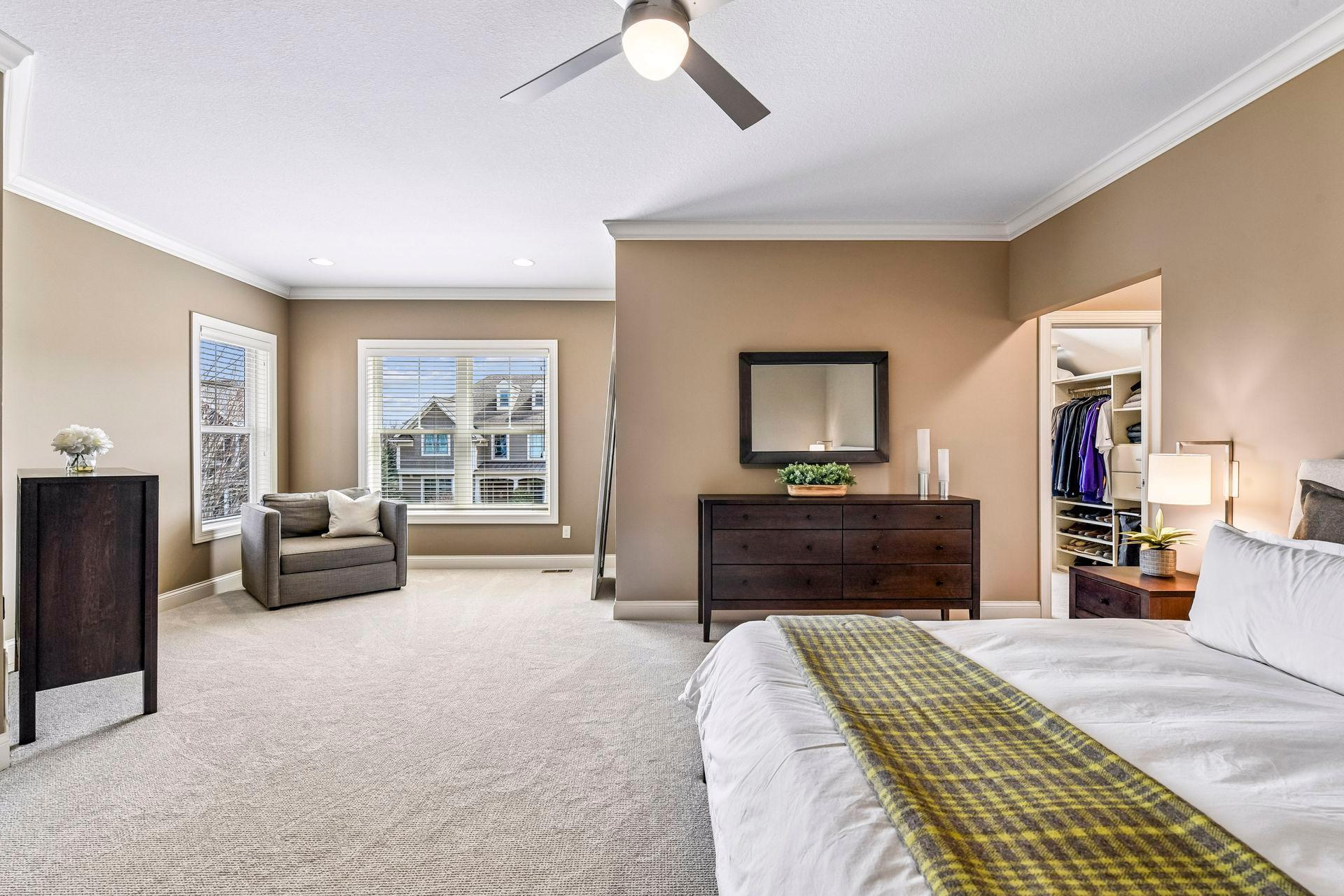 Private sitting area in primary bedroom offers a quiet retreat.