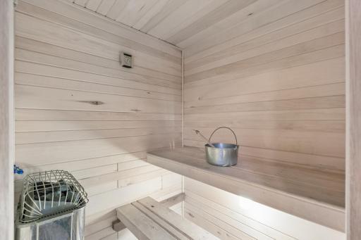 View inside the sauna, ready for you to start relaxing.