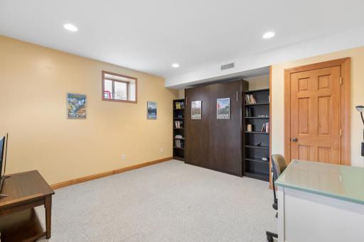 The lower-level bedroom is a great flex space with the utilization of a murphy bed and a nice sized closet.