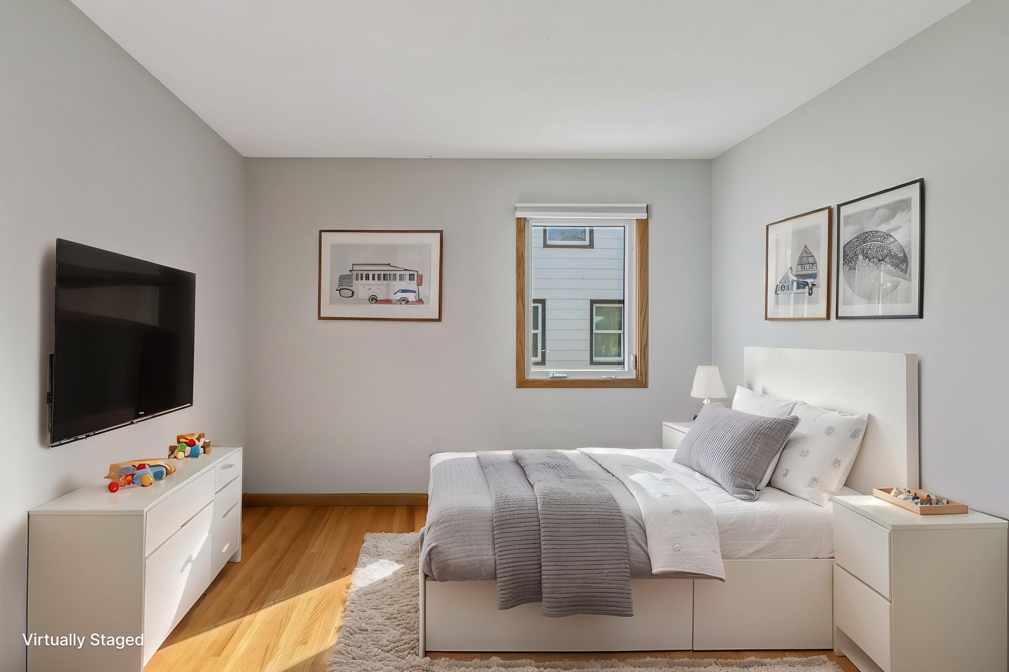 Virtually staged bedroom two.